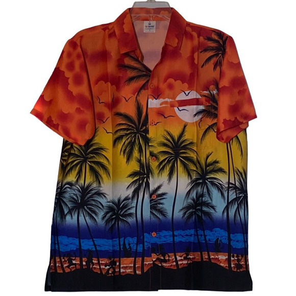 Hawaiian Laleea Rima Mens S Beach Casual Button All Over Print Sunset Shirt - Picture 1 of 6